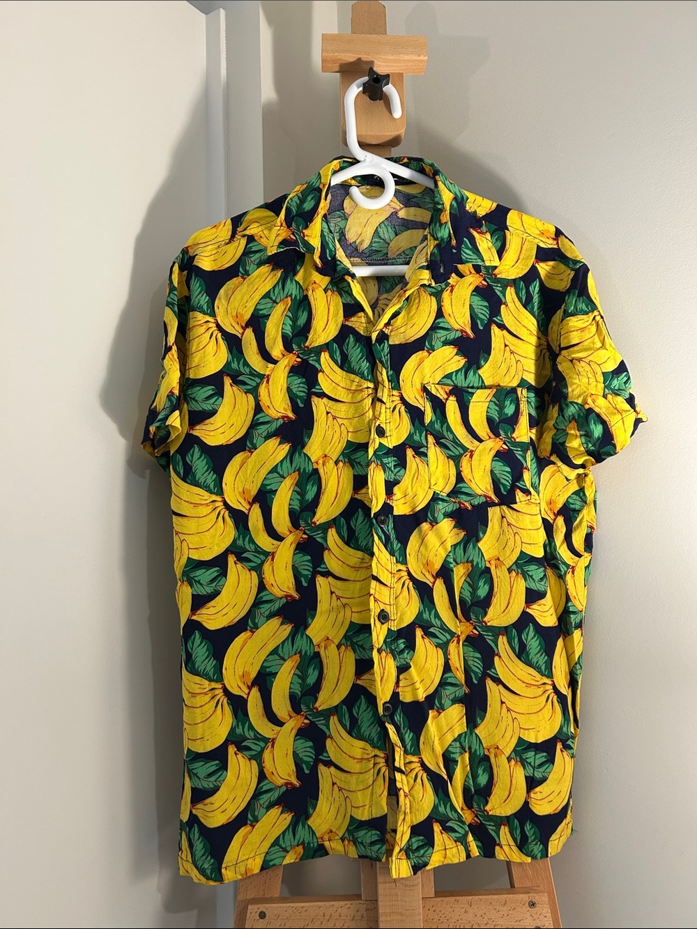 H&M Yellow Banana Print Short-Sleeve Button-Down Shirt
